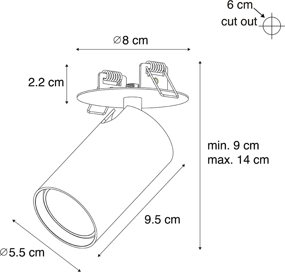 Nowoczesny podtynkowy reflektor czarny GU10 50 mm - Chels