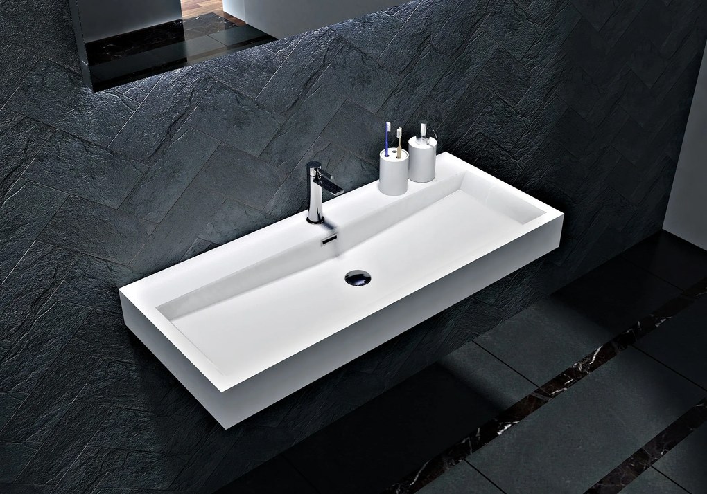 Umywalka ścienna / nablatowa BS6002Odlew marmurowy - Biały