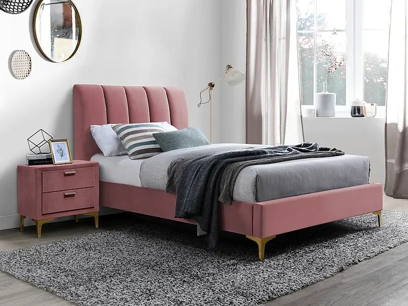 ŁÓŻKO MIRAGE VELVET 90X200 KOLOR ANTYCZNY RÓŻ/ZŁOTY TAP. 185 SIGNAL