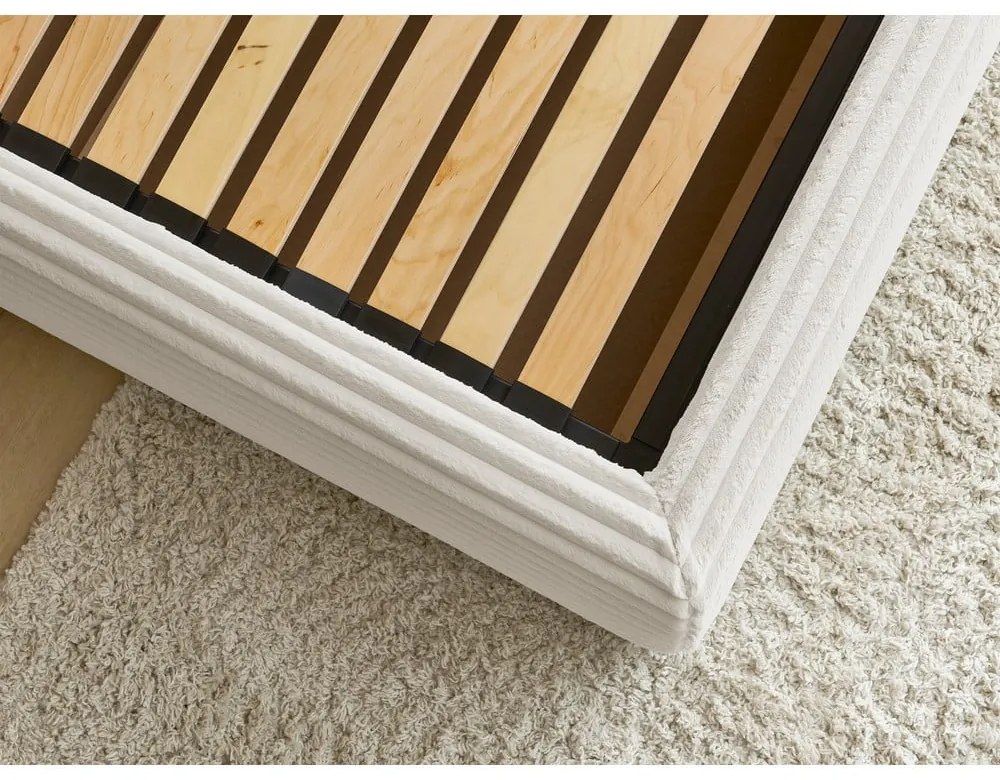 Beżowe tapicerowane łóżko dwuosobowe ze schowkiem ze stelażem 180x200 cm Jade – Bobochic Paris