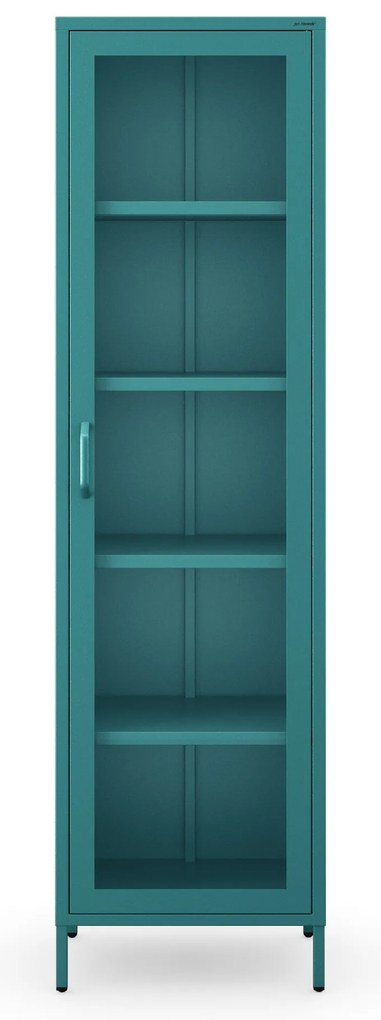 Witryna szklana do salonu wąska morska / turkusowa Modern LUIGI 500 x 1800 x 350 mm