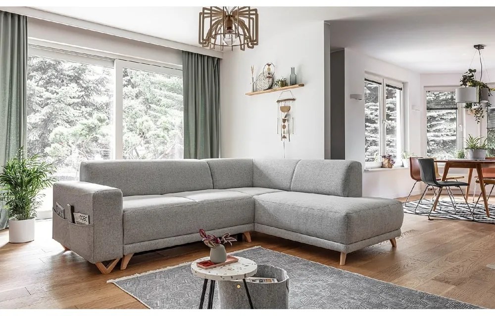 Jasnoszary rozkładany/ze schowkiem narożnik (prawostronny/w kształcie litery L) Classy Sophie – Miuform