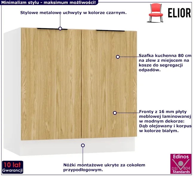 Szafka kuchenna pod zlew 80 cm dąb olejowany - Bixor 17X