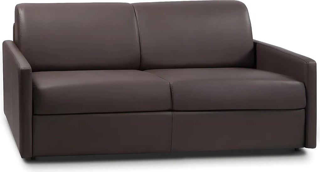 Kanapa 3-osobowa rozkładana typu express z brązowej ekoskóry z siedziskiem z pianki z pamięcią kształtu - Powierzchnia spania 140 cm - Materac 22 cm z siedziskiem z pianki z pamięcią kształtu CALIFE