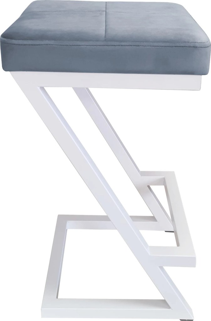 Hoker ZETA krzesło barowe tkanina Welur podstawa metalowa LOFT : Kolor Stelaża - Biały, Kolor tkaniny - VELVET - BL06