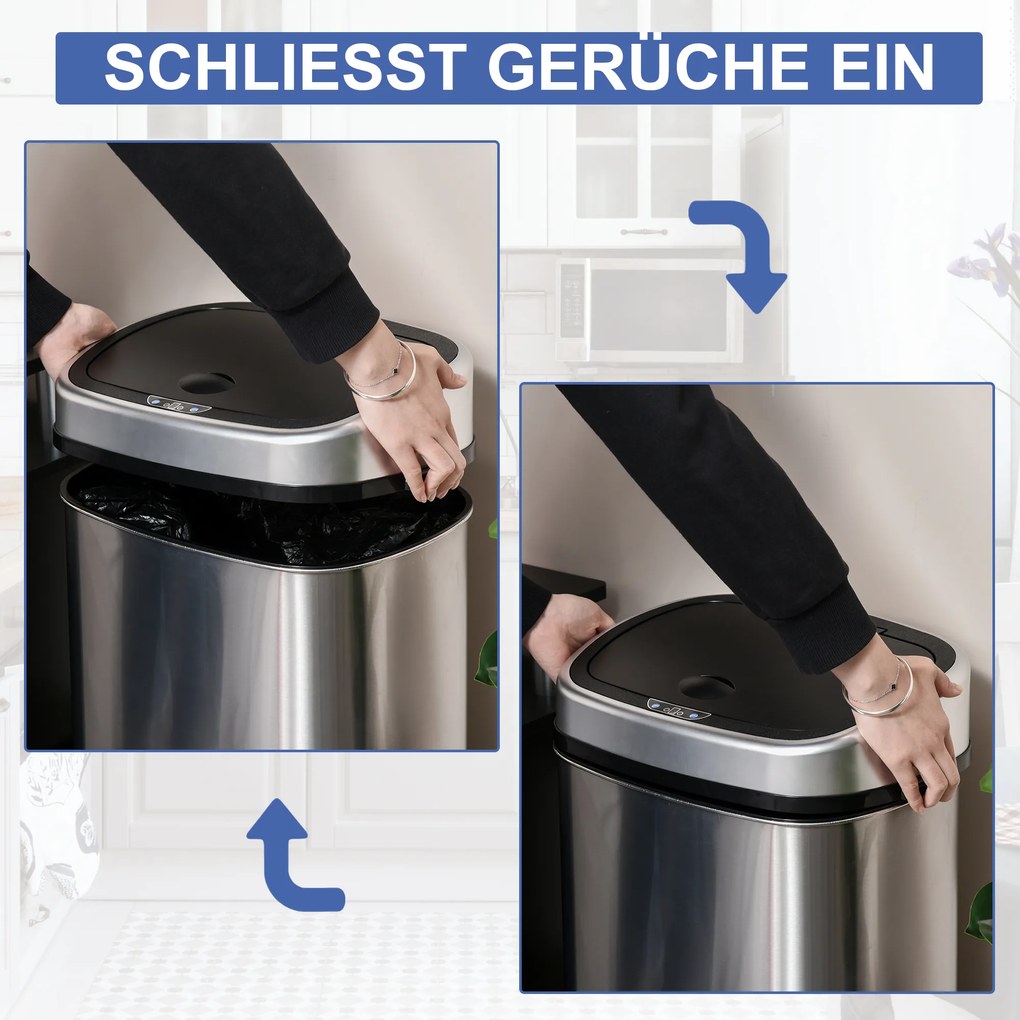 HOMCOM Automatyczny kosz na śmieci z czujnikiem podczerwieni Wiadro kuchenne Srebrny