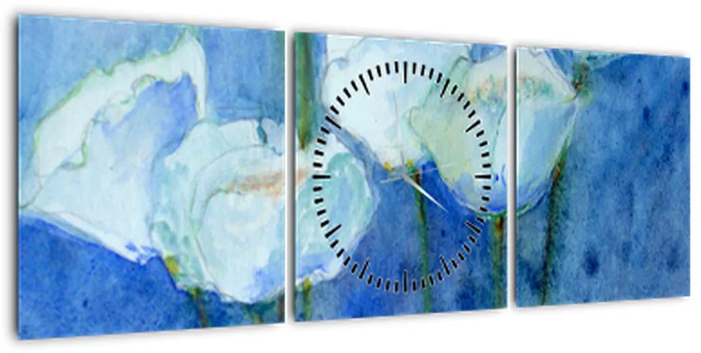 Obraz - Białe tulipany (z zegarem) (90x30 cm)