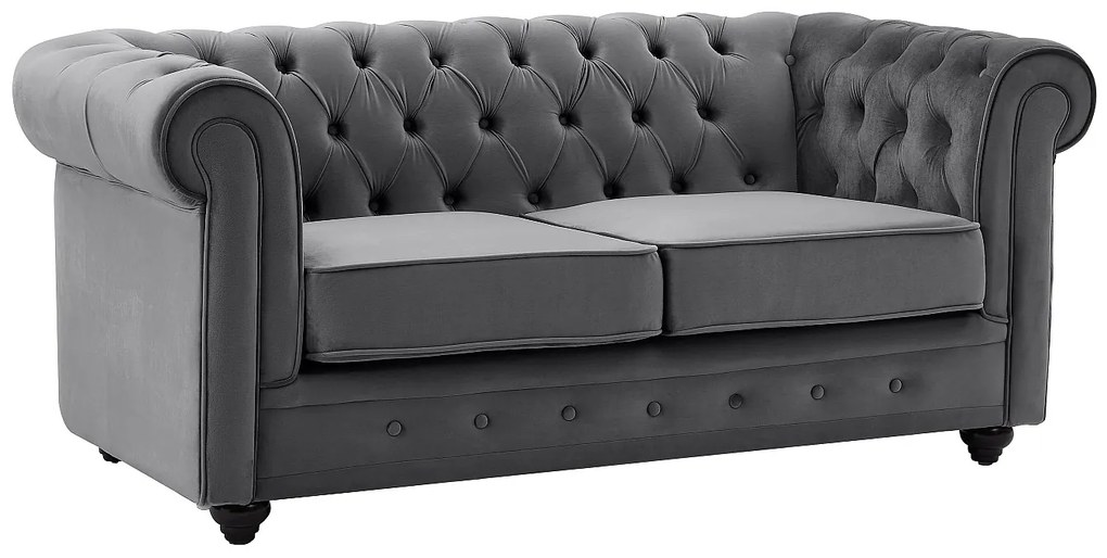 Kanapa 2-osobowa z weluru antracytowego CHESTERFIELD