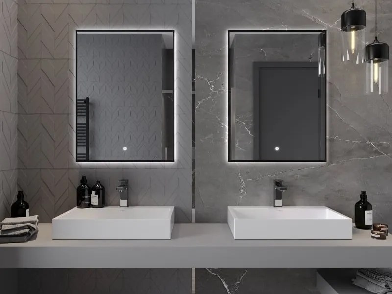 Mexen Erma lustro łazienkowe podświetlane 60 x 80 cm, LED 6000K, antypara, rama czarna - 9814-060-080-611-70