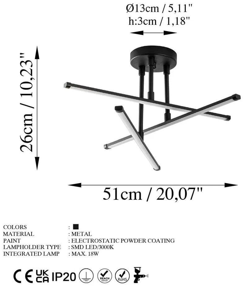 Czarna lampa sufitowa LED 26x51 cm Ledflower – Opviq lights