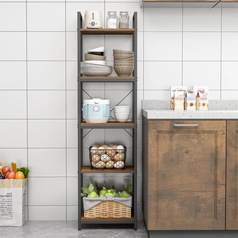 Szafka magazynowa w stylu industrialnym – 154 x 40 x 30 cm, 5 półek, styl loftowy, MDF i metal