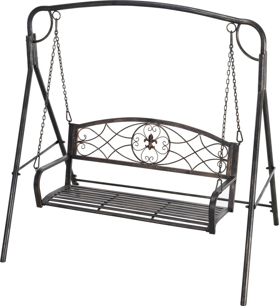 Outsunny Huśtawka Ogrodowa Ławka w Stylu Vintage, Design w Odcieniach Mosiądzu, 167 cm x 123 cm x 175 cm