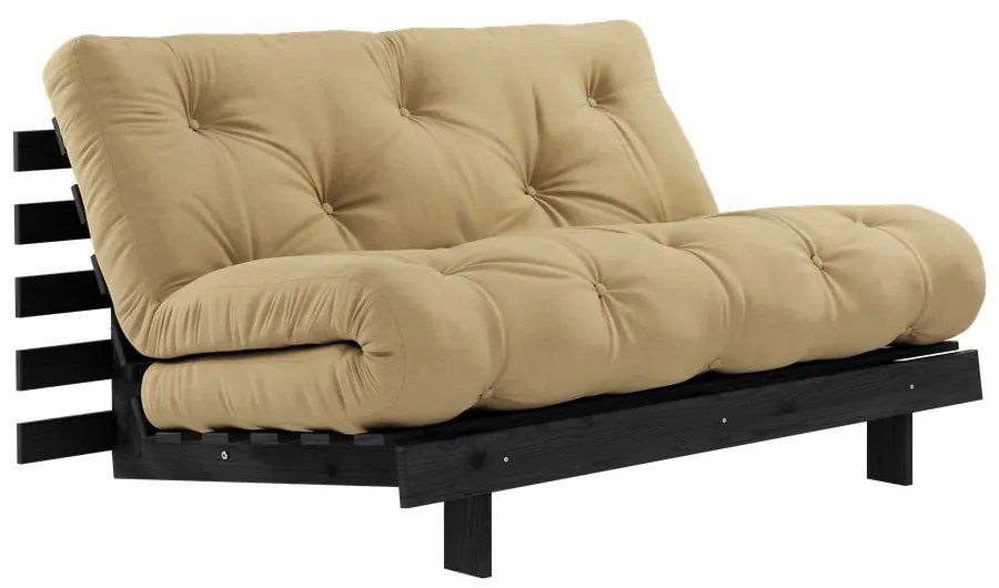 Musztardowa rozkładana sofa 140 cm Roots Black Night – Karup Design