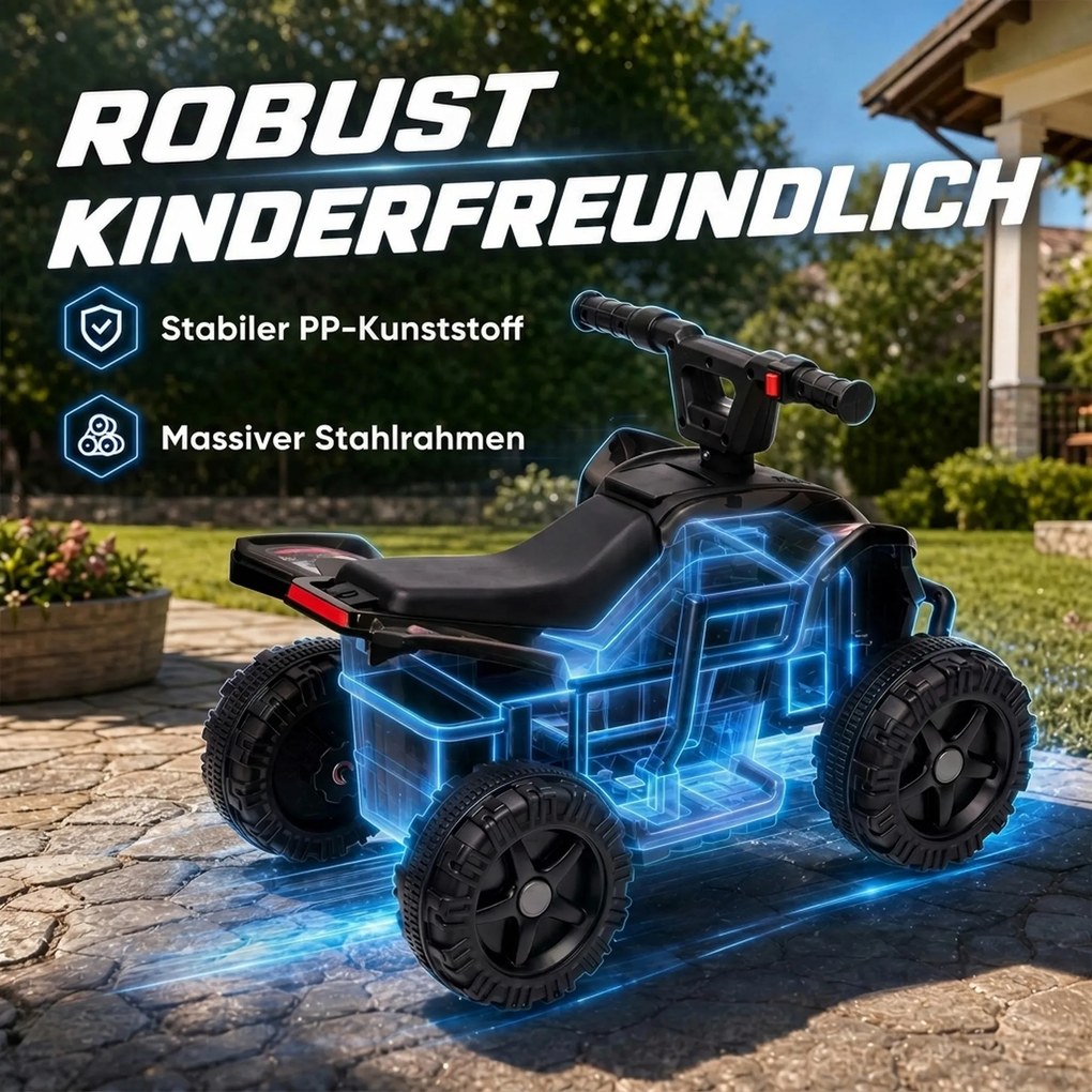 AIYAPLAY Dziecięcy quad elektryczny 6V z akumulatorem litowym, funkcja jazdy do przodu, sterowanie przyciskiem na kierownicy, 1,5–2 lata, czarny | Aosom PL