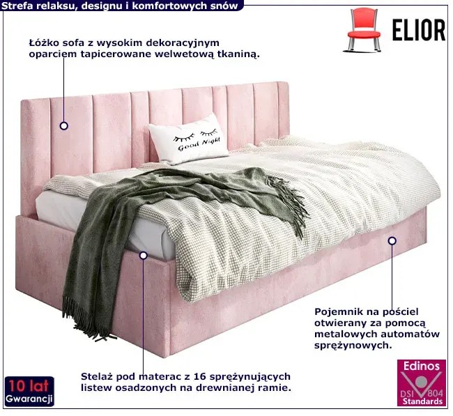 Różowa sofa z funkcją spania Meraje 4X - 4 rozmiary