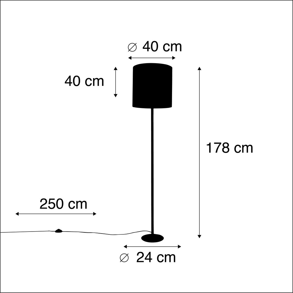 Lampa stojąca czarna z różowym aksamitnym abażurem ze złotem 40 cm - Simplo