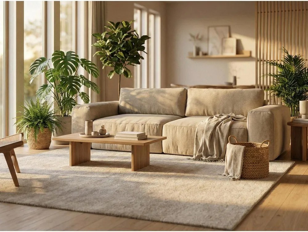 Jasnobrązowa rozkładana sofa z tkaniny szenilowej 275 cm Kuki – Makamii