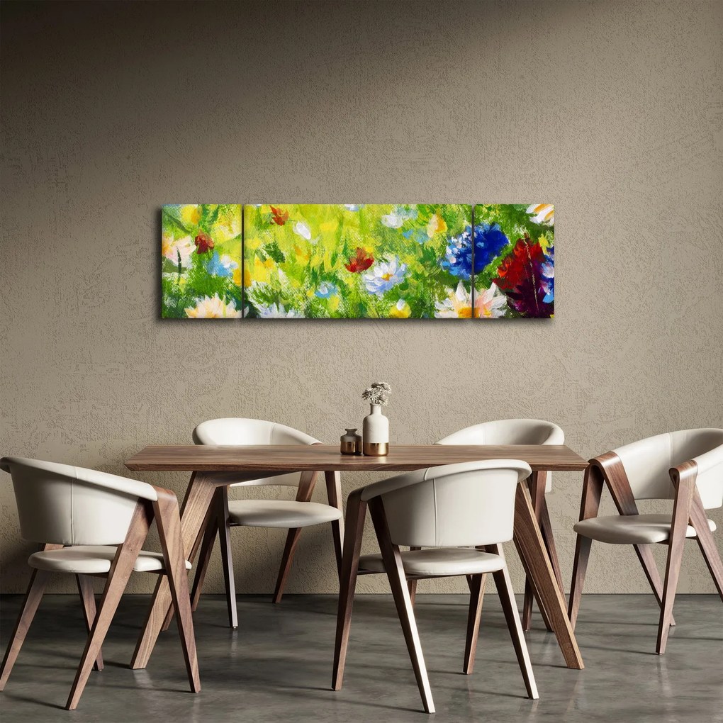 Obraz kwitnącej łąki, obraz olejny (170x50 cm)