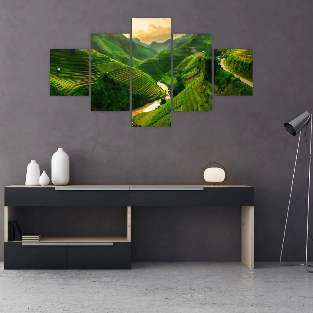 Obraz - Tarasy ryżowe Mu Cang Chai (125x70 cm)