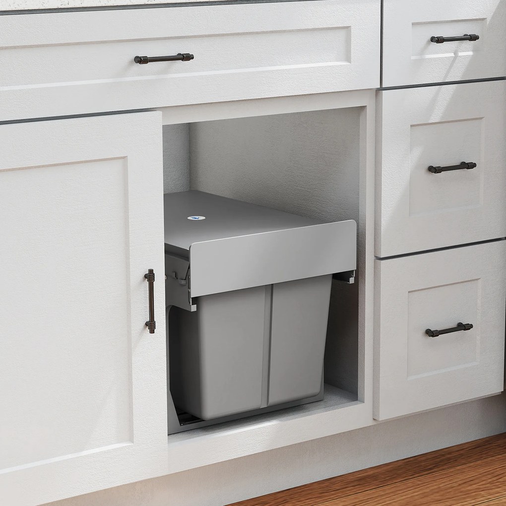 HOMCOM 31 l wysuwany pojemnik na odpady 15 l + 8 l x 2 z wyjmowanymi wiaderkami | Aosom PL