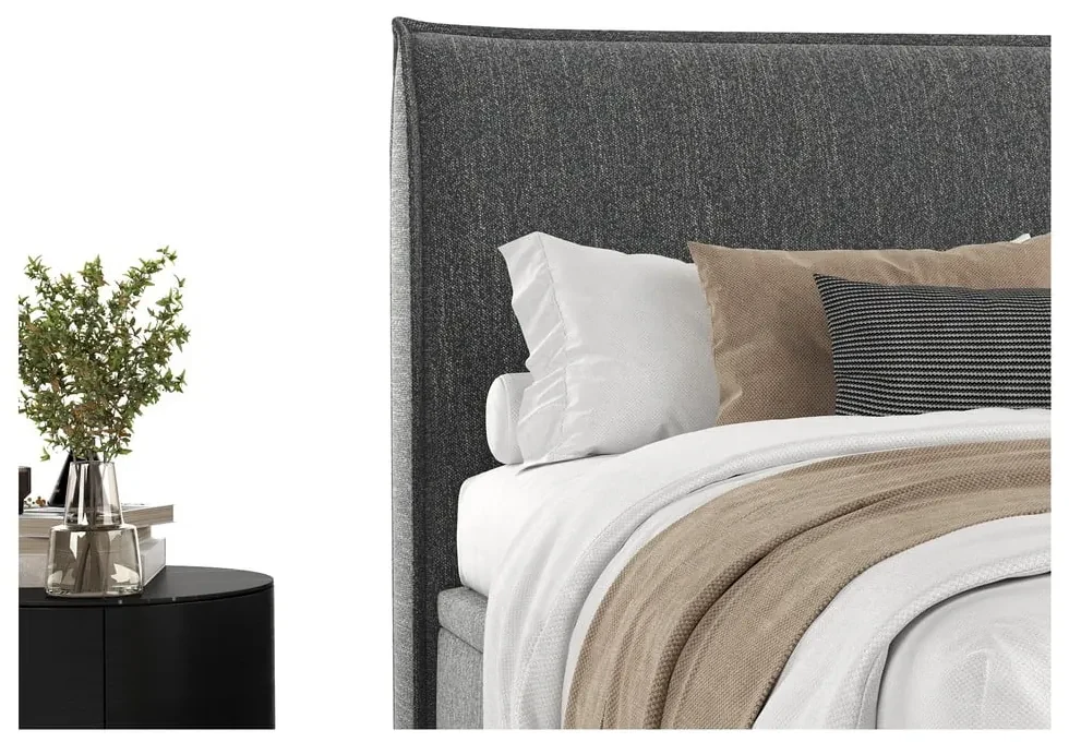 Szare tapicerowane łóżko dwuosobowe ze schowkiem 160x200 cm Pearl – Maison de Rêve