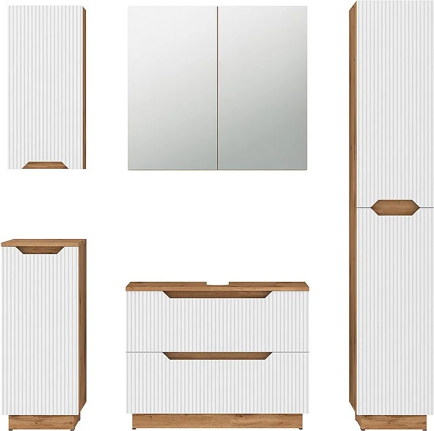 Zestaw mebli łazienkowych dąb/białe paski 79.6x32x62.1 lotta