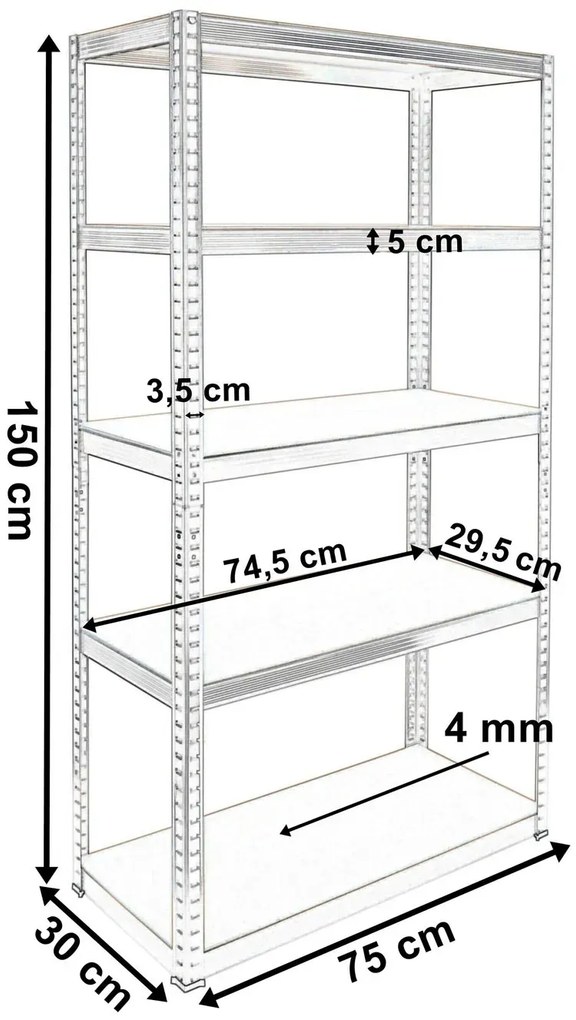 Metalowy do piwnicy regał 150 cm A5-L32