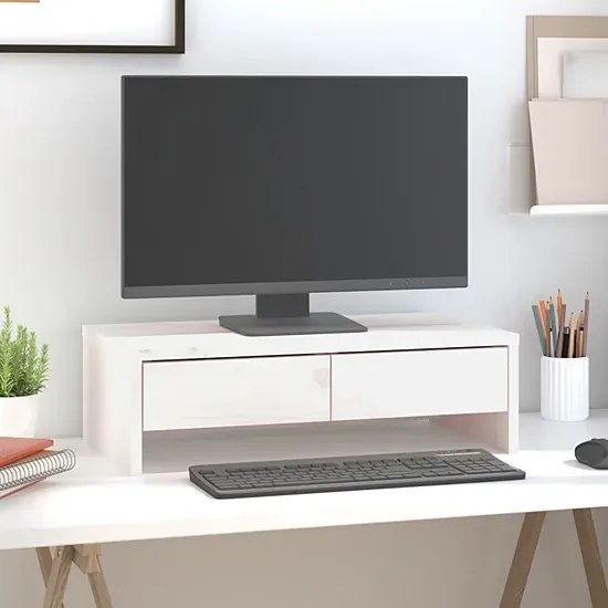 Biała podstawka pod monitor z drewna sosnowego K0-D95