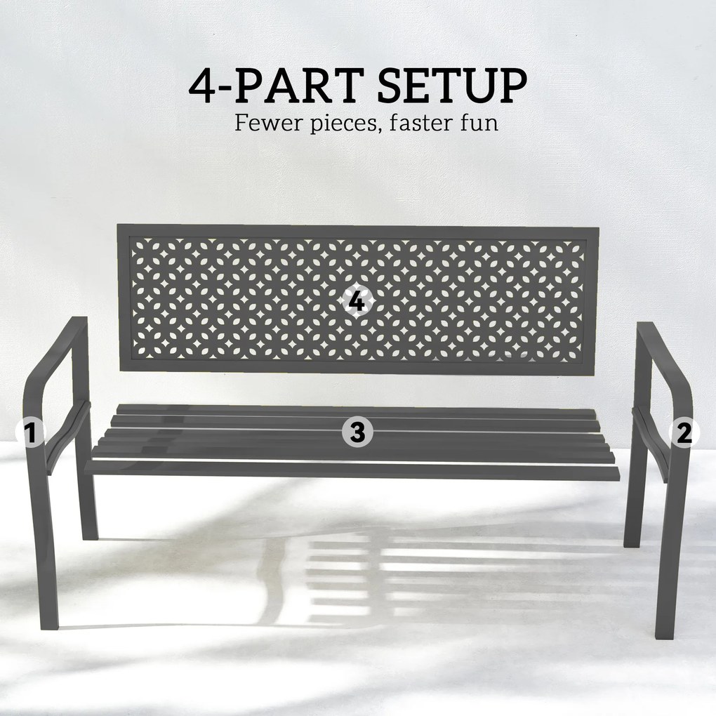 Outsunny Ławka ogrodowa 2-osobowa Metalowa odporna na warunki atmosferyczne Ławka zewnętrzna z odpornym na rdzę oparciem, geometryczna do 240 kg | Aosom PL