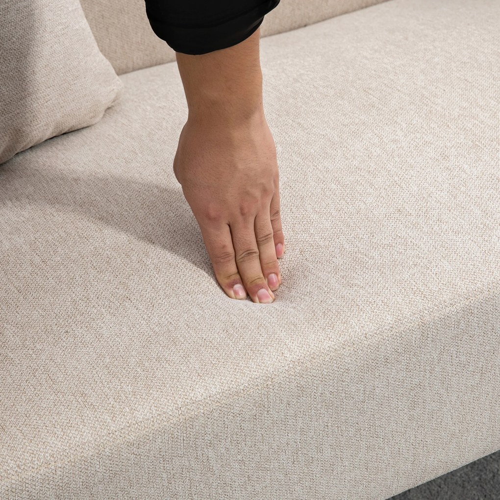 HOMCOM 2-osobowa Sofa, Design Nowoczesny, w zestawie 2 poduszki, nogi drewniane, 130 x 70 x 80 cm, Kremowy