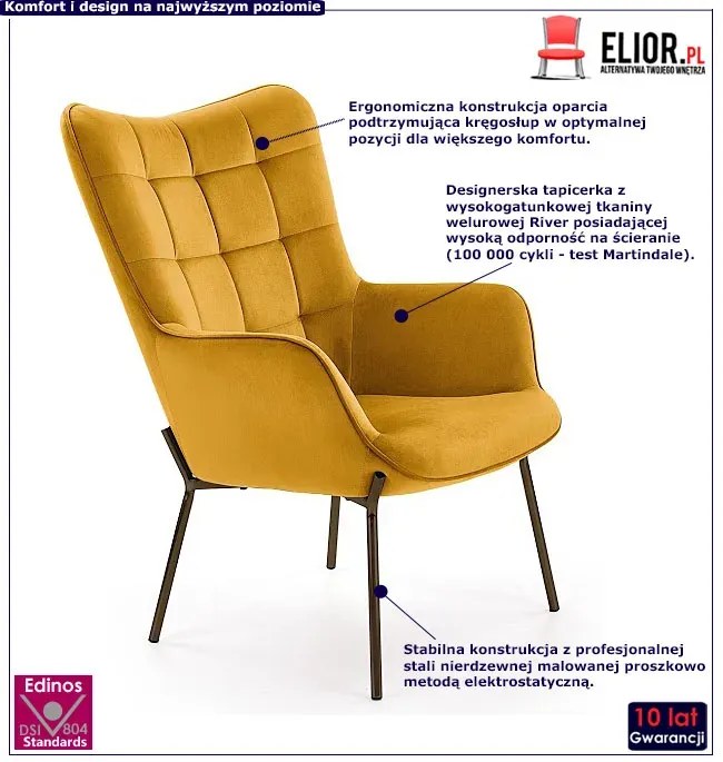 Musztardowy fotel wypoczynkowy do salonu W5-R42