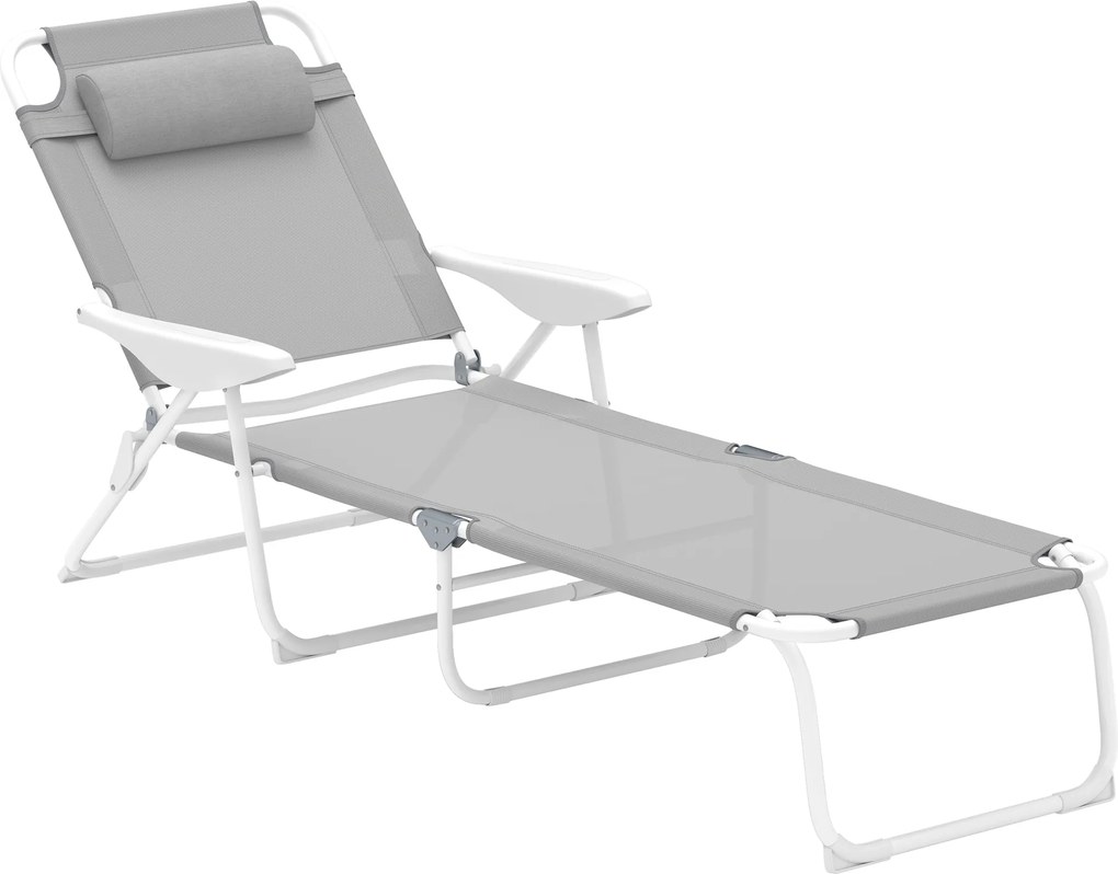 Outsunny Składany leżak ogrodowy z poduszką, leżak z 4-stopniową regulacją oparcia do 120 kg, jasnoszary