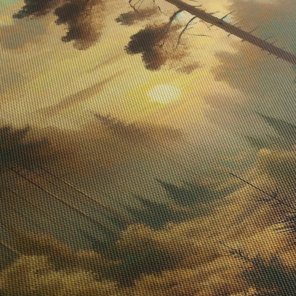Obraz - Słońce świecące przez las (125x70 cm)