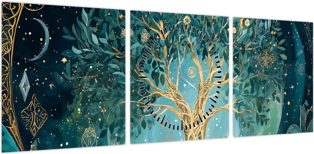 Obraz – Drzewo życia we wszechświecie (z zegarem) (90x30 cm)