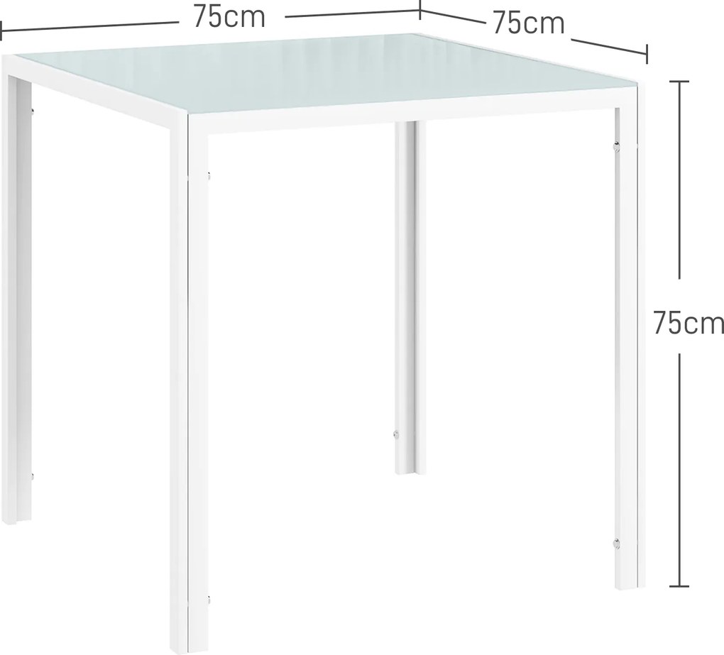 HOMCOM Kwadratowy Stół dla 4 Osób, Blat z Hartowanego Szkła, do Kuchni i Jadalni, 75 x 75 x 75 cm, Biały
