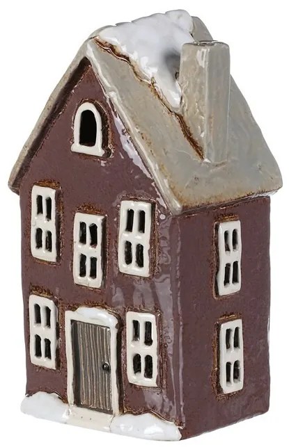 Ozdoby świąteczne Zimowy domek z kominem,ceramika, ciemnofioletowy