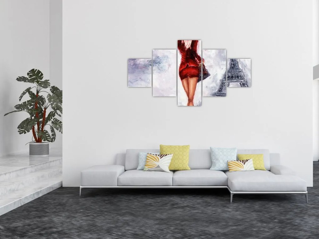 Obraz - Kobieta i wieża Eiffla (125x70 cm)