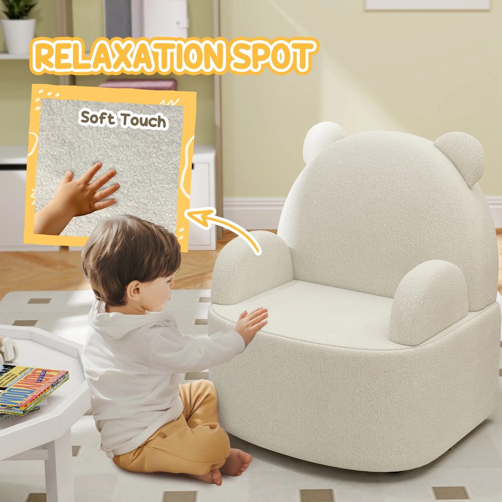AIYAPLAY Fotel dla dzieci, w kształcie misia, z miękkim polaru misiowego, do 3 lat, 52x48x59 cm, Beżowy