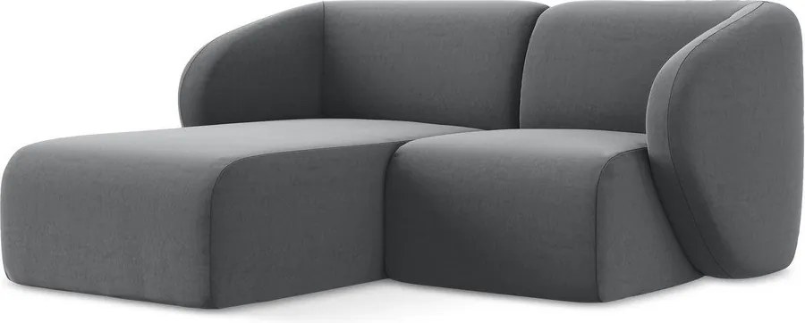 Szary aksamitny narożnik (lewostronny/z szezlongiem) Lani – Makamii