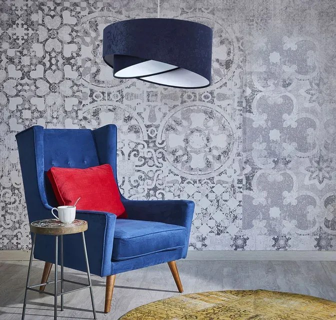 Granatowo-biała lampa wisząca welurowa - 3X EX985 S6-P29