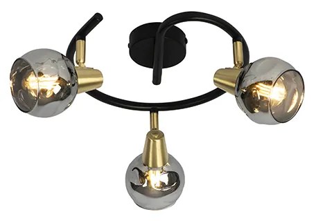 Plafon / Reflektorek / Spot / Spotow / Lampy sufitowe art deco czarny przydymione szkło 44,5cm 3-źródła światła - Vidro ArtDeco Oswietlenie wewnetrzne