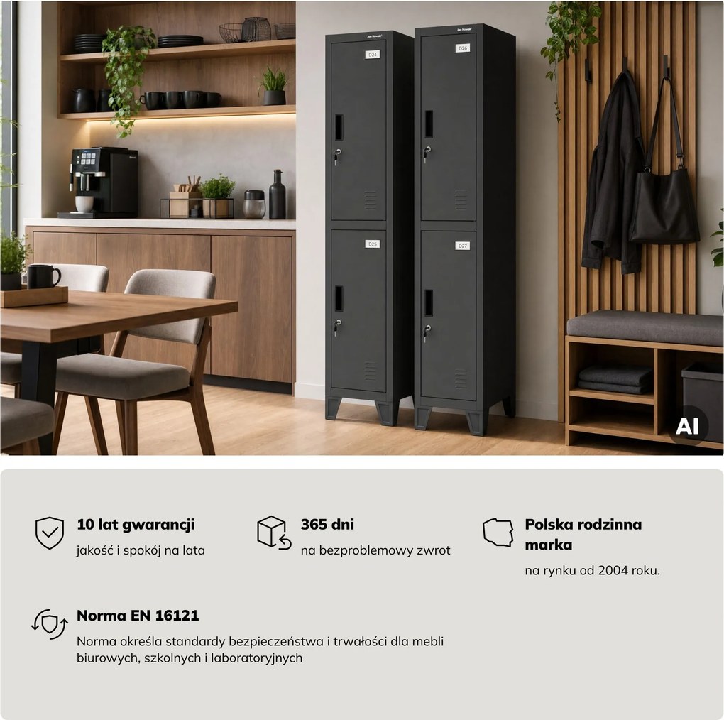 Szafka ubraniowa metalowa pracownicza głęboka 2-drzwiowa antracytowa, 292x1720x600 mm: BARTEK 1 Plus D600