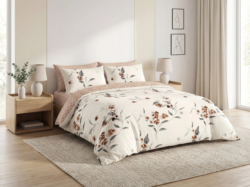 PrzytulneMieszkanie.pl PrzytulneMieszkanie.pl Dwustronna pościel DUO SENSE SOFIRA kremowa + poszewka na poduszkę 40x50 cm GRATIS Rozmiar pościeli: 70 x 90 cm | 140 x 200 cm