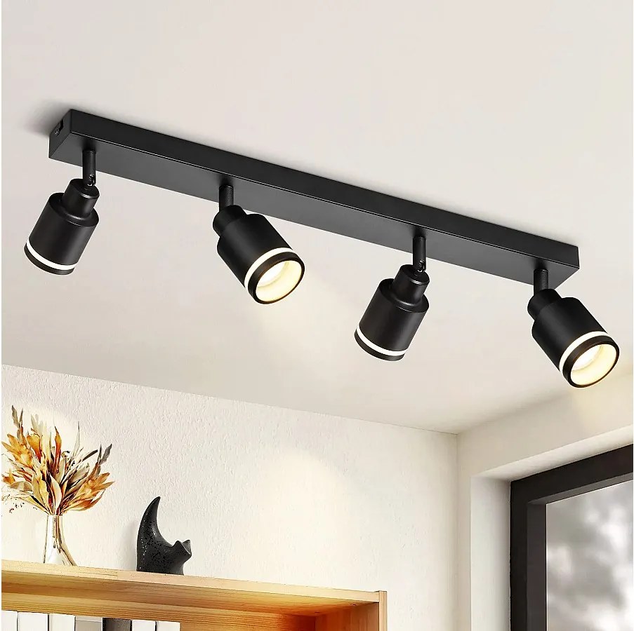 NETTLIFE Nowoczesna czarna lampa sufitowa: 4 regulowane metalowe punkty sufitowe, lampa sufitowa GU10, do sypialni, jadalni, bez żarówki