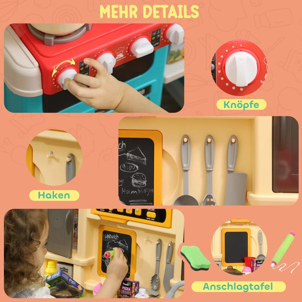 AIYAPLAY Kuchnia do zabawy z płynącą wodą, 85-elementowy zestaw, elektryczny kran, światła, dźwięki, dla dzieci 3–6 lat, tworzywo sztuczne, zielony