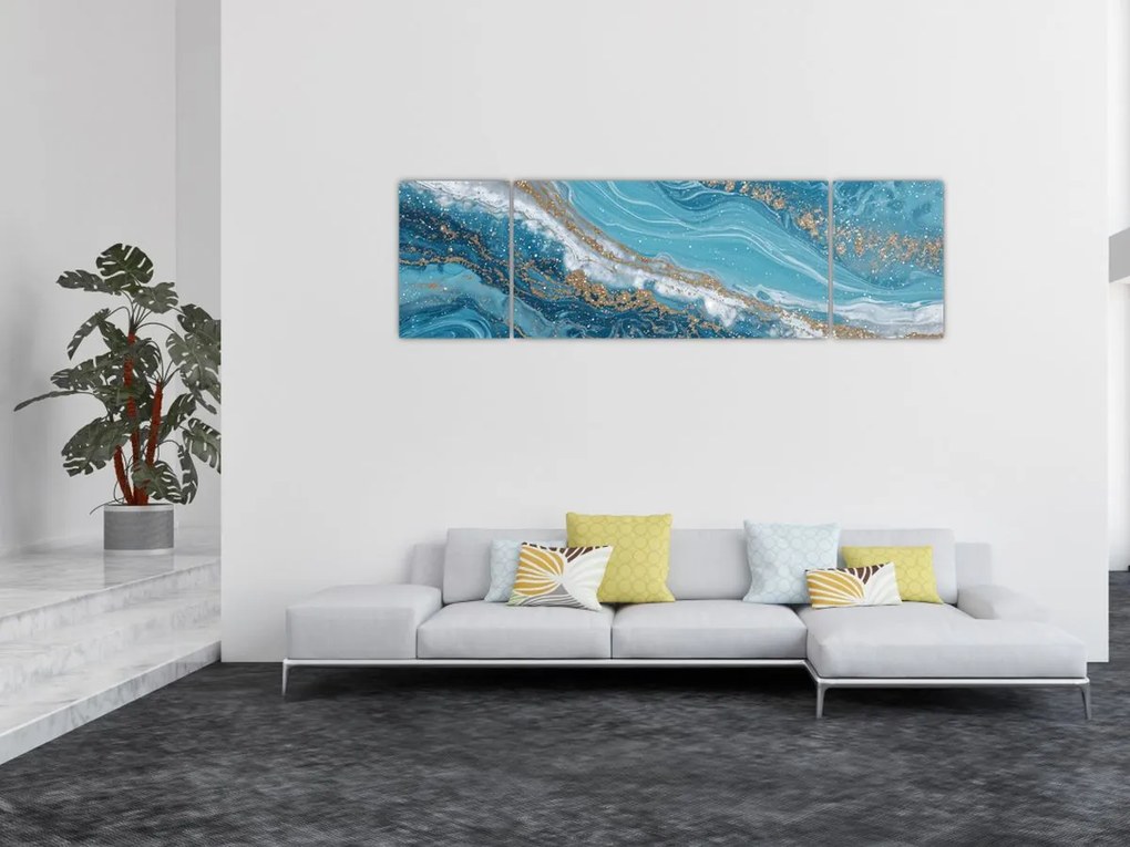 Obraz - Jasnoniebieski marmur ze złotem I. (170x50 cm)