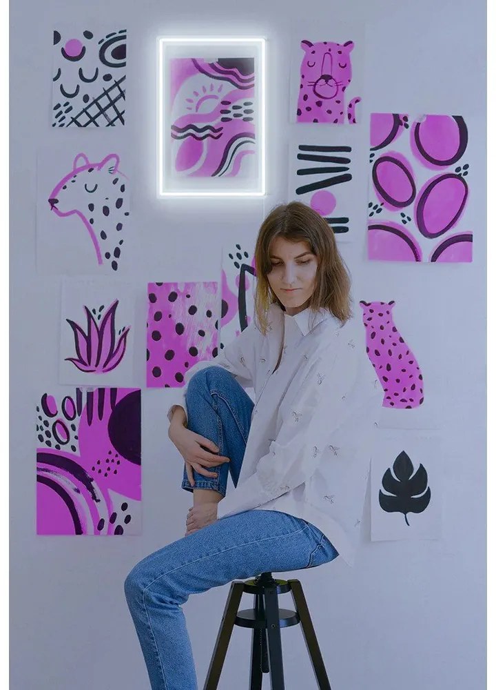 Biały neon w kształcie prostokąta Candy Shock Rectangle, 30x40 cm