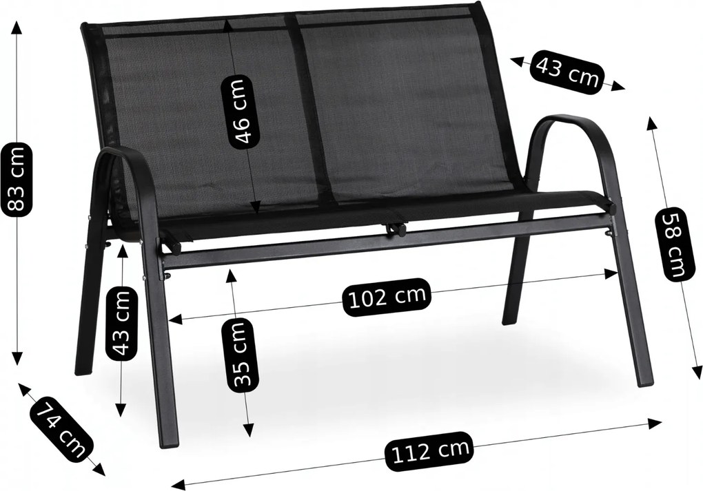 Zestaw Mebli Ogrodowych MINNESOTA Czarny Ławka Krzesła Stolik Tarasowy Siatka Nowoczesny