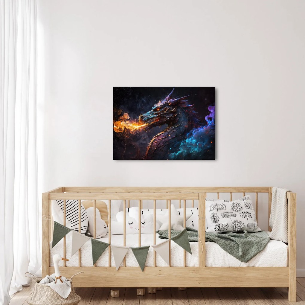 Obraz - Smok plujący płomieniami (70x50 cm)
