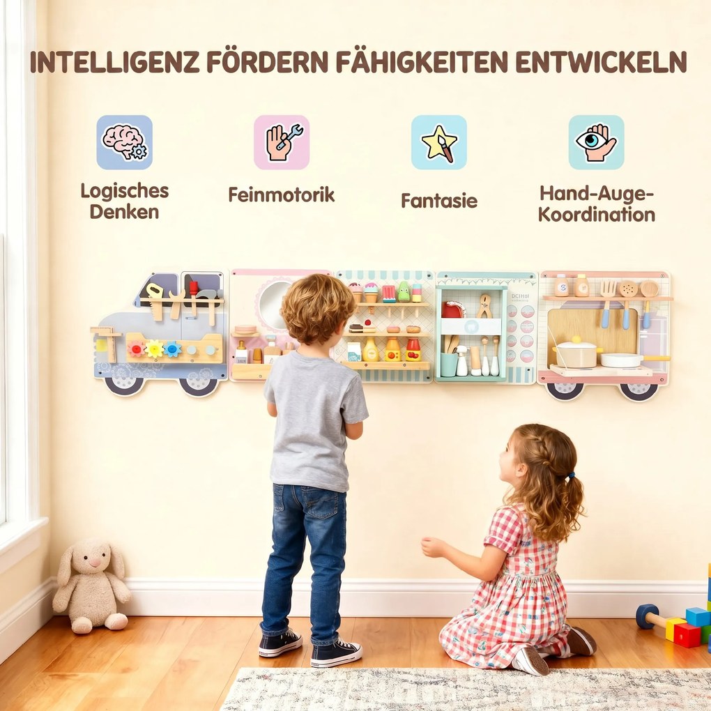 AIYAPLAY Tablica sensoryczna Montessori w kształcie ciężarówki, od 3 lat | Aosom PL